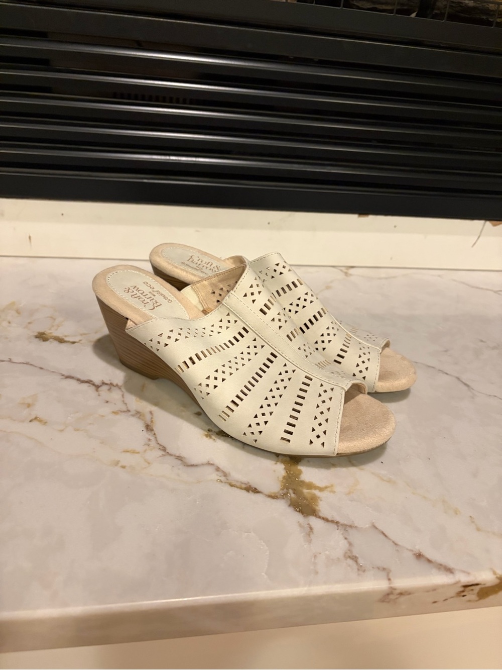 croft & barrow Cream Laser-Cut Wedge Slide Sandals